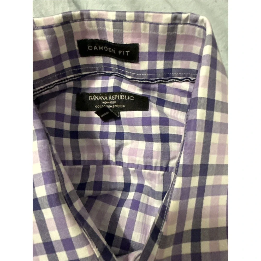 Banana Republic Shirt‎ Men Large Purple Plaid Camden Fit Button Down Collar